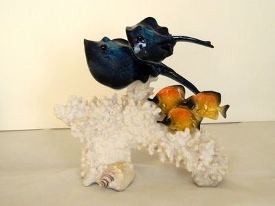 Manta Ray Pair Double with Fish Sea Ocean Amy &amp; Addy Nautical Figurine