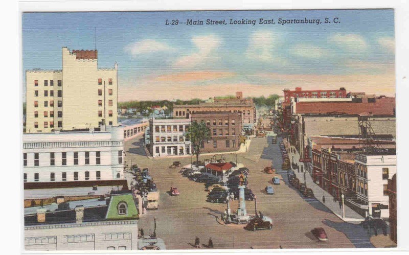 Main Street Spartanburg South Carolina linen postcard