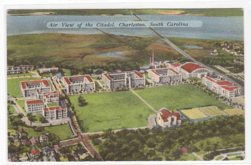 The Citadel Aerial View Charleston South Carolina linen postcard