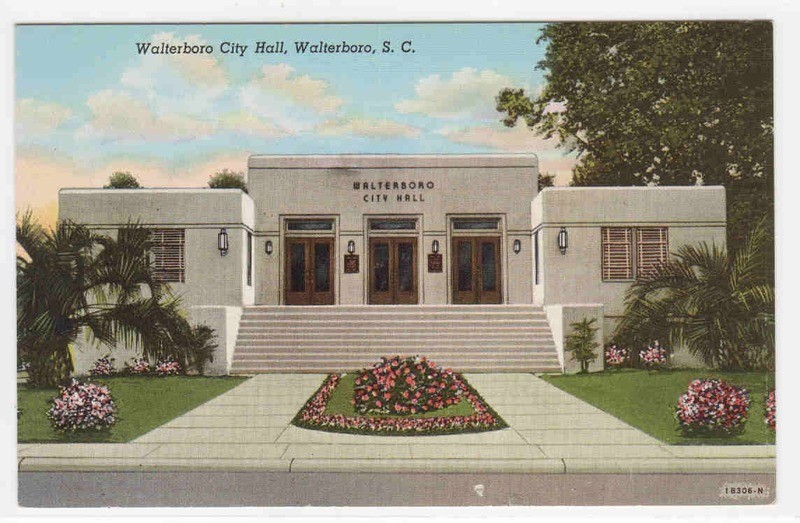 City Hall Walterboro South Carolina linen postcard