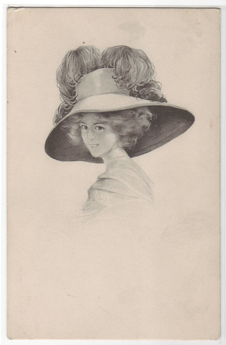 Beautiful Lady Large Hat 1910c Germany postcard