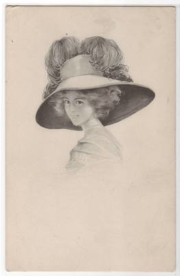 Beautiful Lady Large Hat 1910c Germany postcard