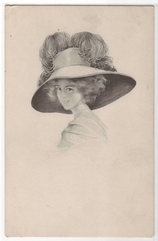 Beautiful Lady Large Hat 1910c Germany postcard