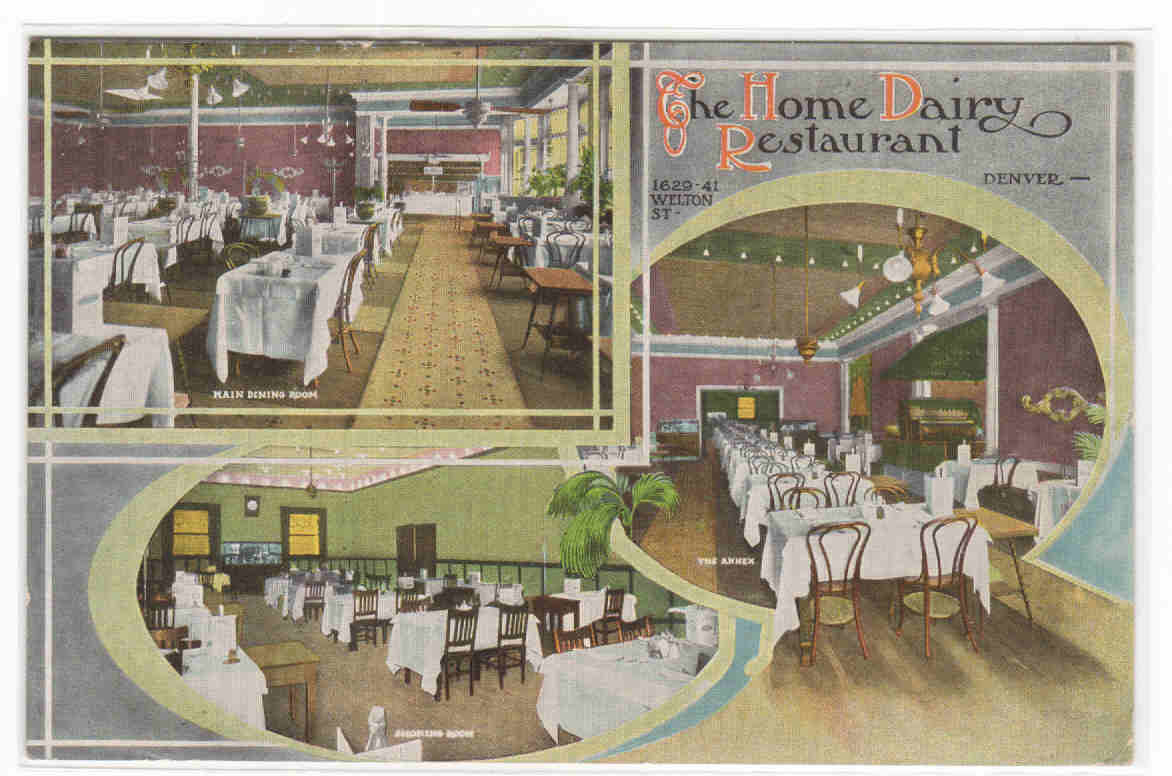Home Dairy Restaurant Interior Views Denver Colorado 1909 postcard