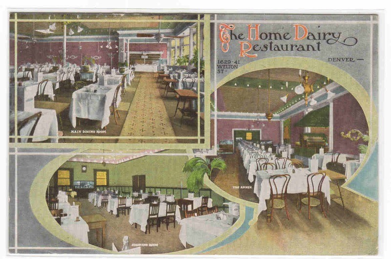 Home Dairy Restaurant Interior Views Denver Colorado 1909 postcard