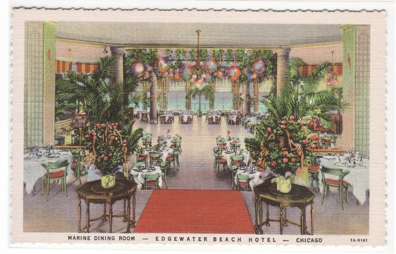 Marine Dining Room Edgewater Beach Hotel Chicago Illinois linen postcard
