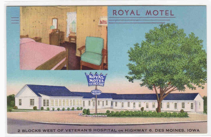 Royal Motel Highway 6 Des Moines Iowa linen postcard