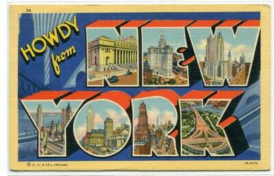 Howdy From New York City Large Letter Linen 1943 postcard