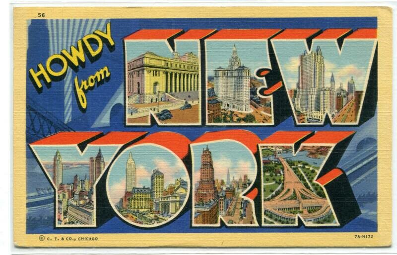 Howdy From New York City Large Letter Linen 1943 postcard