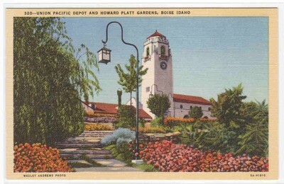 Union Pacific Railroad Depot Boise Idaho linen postcard