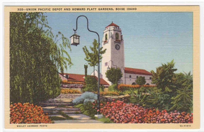 Union Pacific Railroad Depot Boise Idaho linen postcard