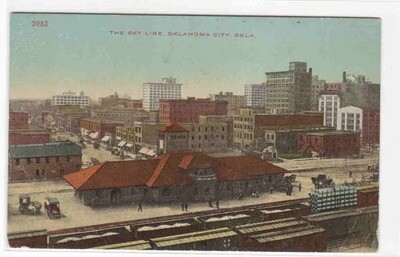 Railroad Depot &amp; Panorama Oklahoma City OK 1910c postcard