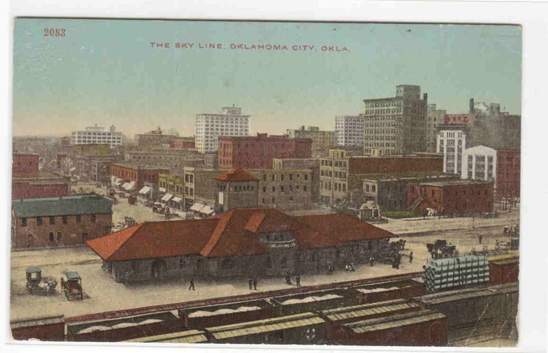 Railroad Depot &amp; Panorama Oklahoma City OK 1910c postcard
