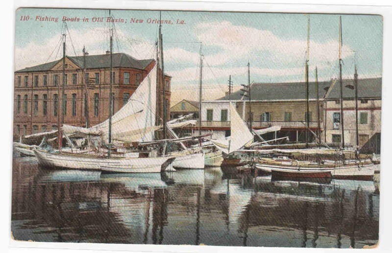 Fishing Boats Old Basin New Orleans Louisiana 1910c postcard