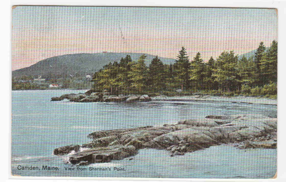 Shore View from Sherman's Point Camden Maine 1910c postcard