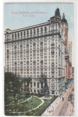 Trinity Building Broadway New York City 1910c postcard