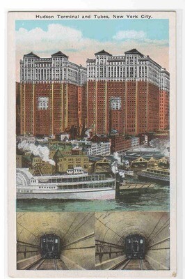 Hudson Terminal Subway Train New York City 1920s postcard