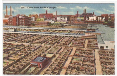 Union Stock Yards Panorama Chicago Illinois linen postcard