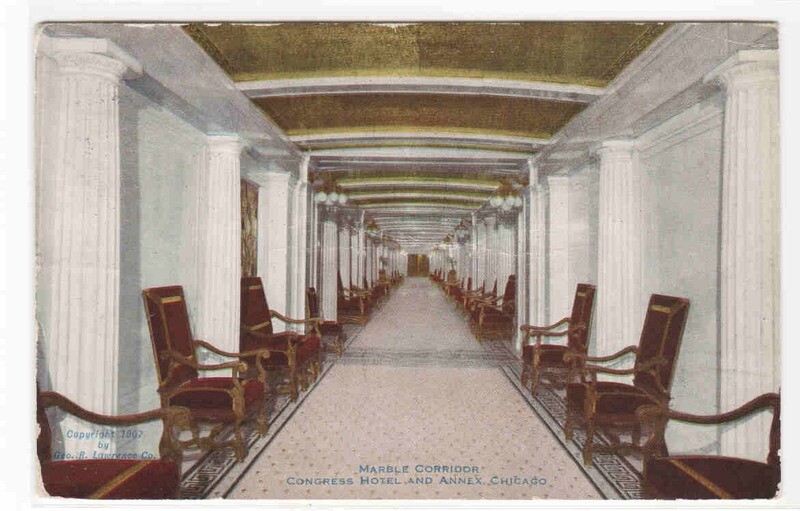 Marble Corridor Congress Hotel Chicago Illinois 1912 postcard