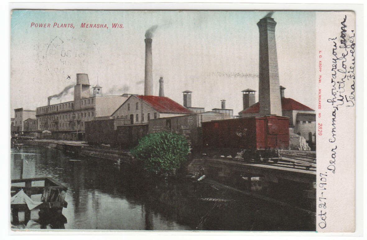 Power Plants Menasha Wisconsin 1907 postcard