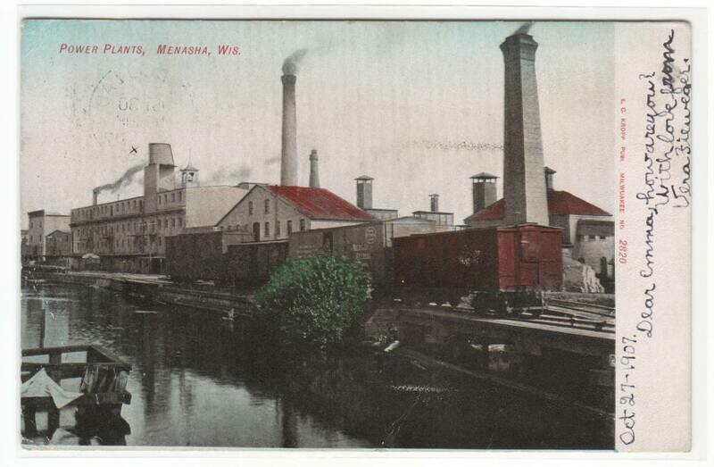 Power Plants Menasha Wisconsin 1907 postcard