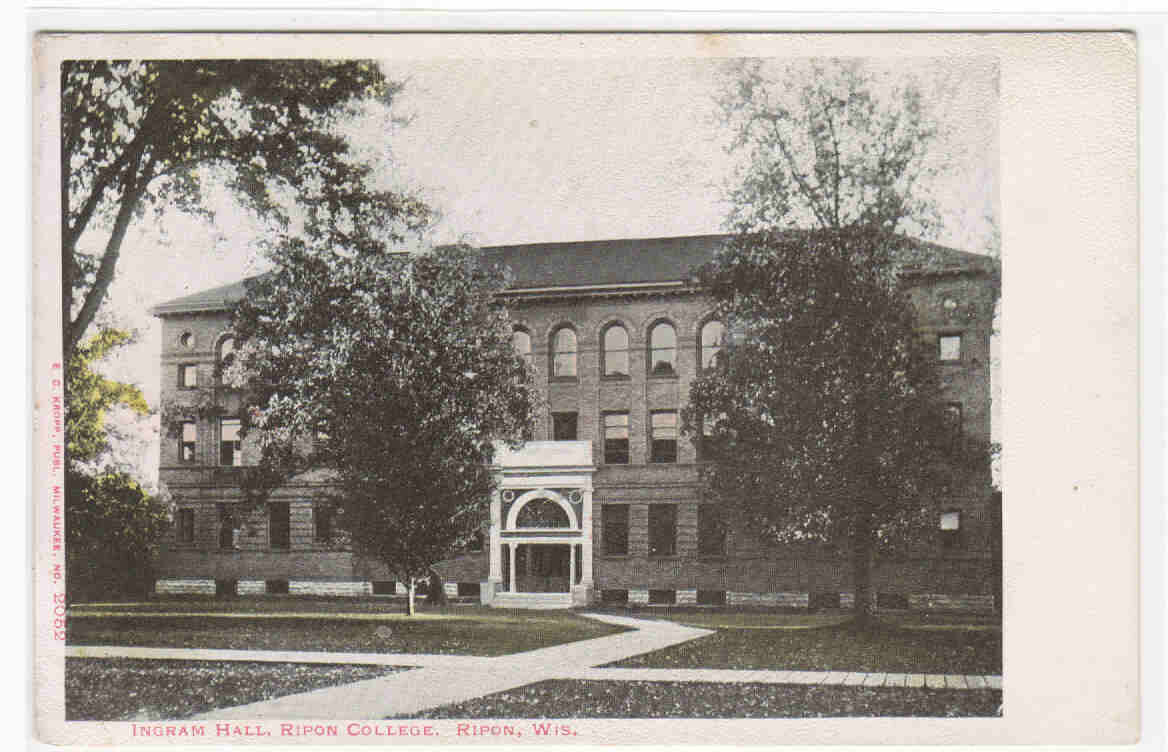 Ingram Hall Ripon College Ripon Wisconsin 1905c postcard