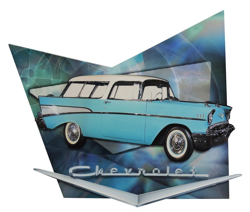 Chevy Chevrolet Bel Air Nomad Station Wagon Car 3D Layered Metal Wall Art USA