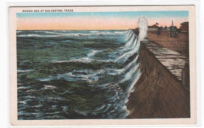 Sea Wall Rough Sea Galveston Texas 1920c postcard