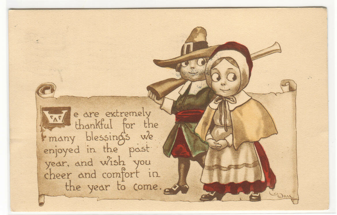 Thanksgiving Pilgrim Children Artist Signed Wall 1912 postcard