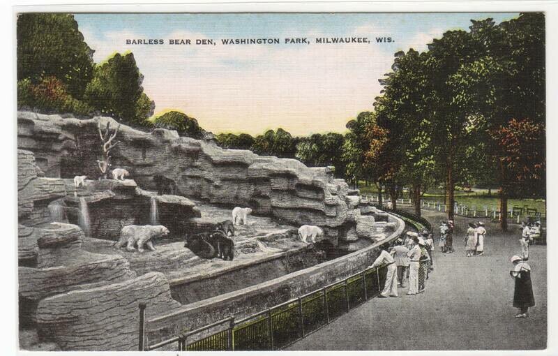 Polar Bear Black Bear Den Washington Park Zoo Milwaukee postcard