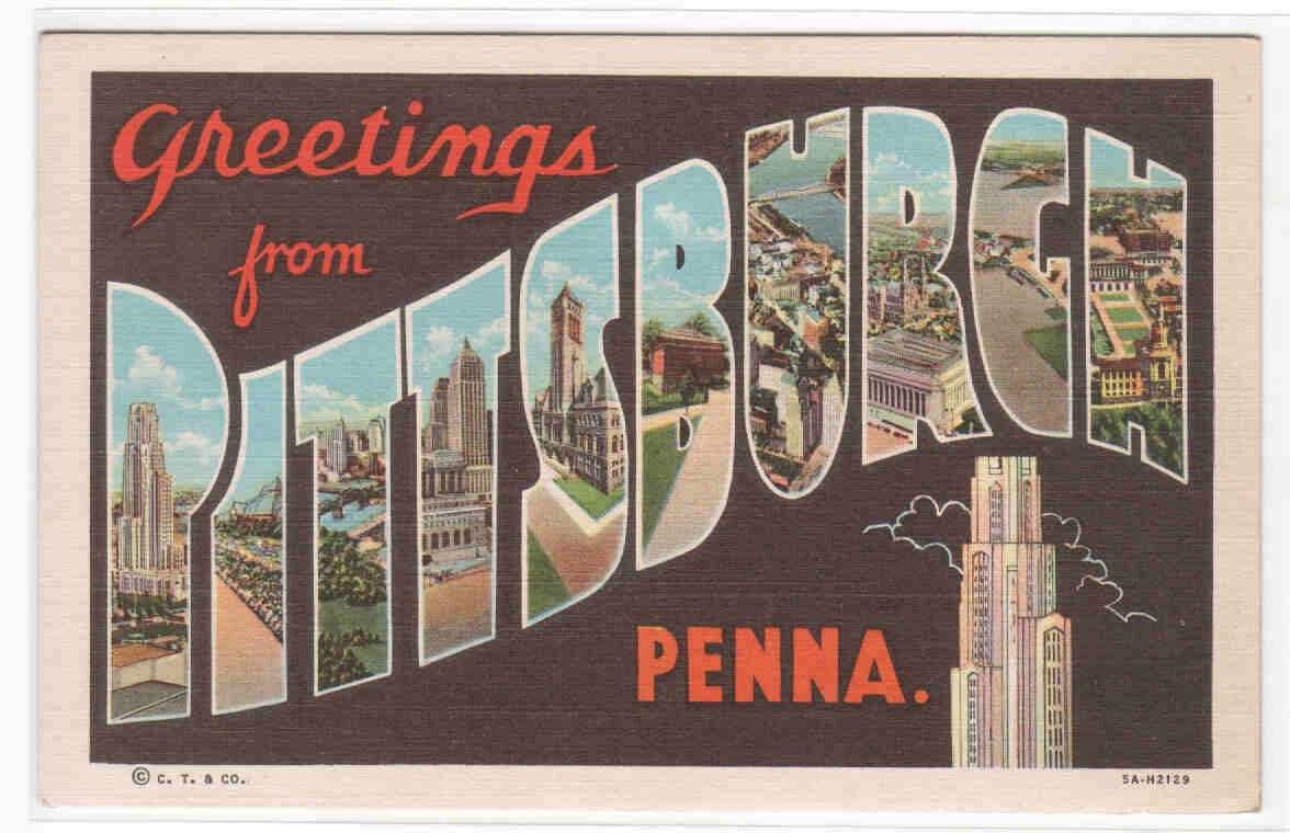 Greetings from Pittsburgh Large Letter linen postcard