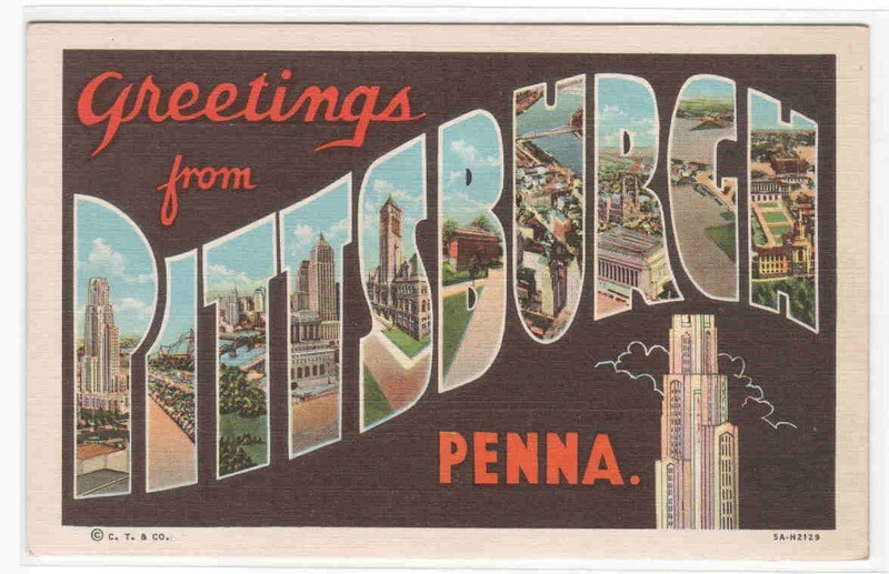 Greetings from Pittsburgh Large Letter linen postcard