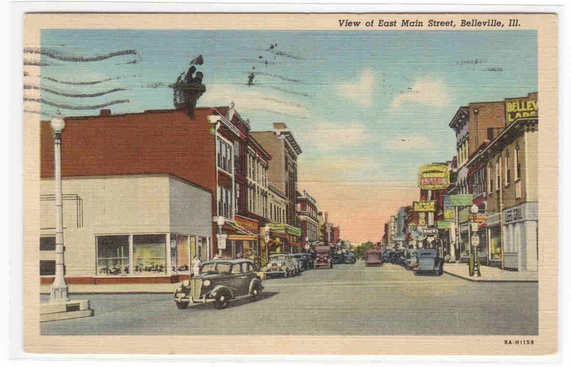 East Main Street Cars Belleville Illinois 1943 postcard