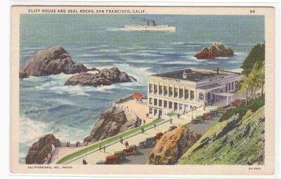 Cliff House Seal Forcks San Francisco California 1940s postcard