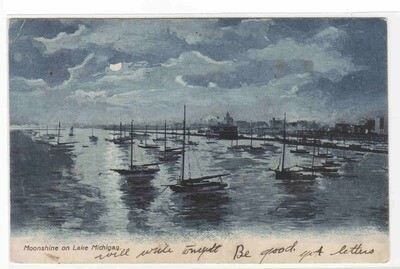 Yacht Basin Moonlight Chicago Illinois 1907 postcard