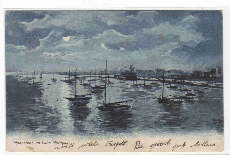 Yacht Basin Moonlight Chicago Illinois 1907 postcard