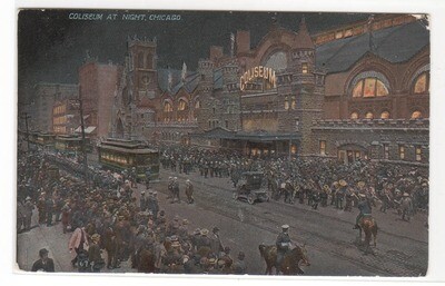 Coliseum at Night Streetcar Crowds Chicago Illinois 1910c postcard