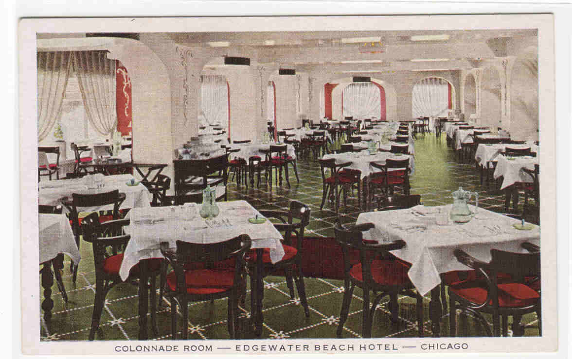 Colonnade Room Interior Edgewater Hotel Chicago Illinois postcard