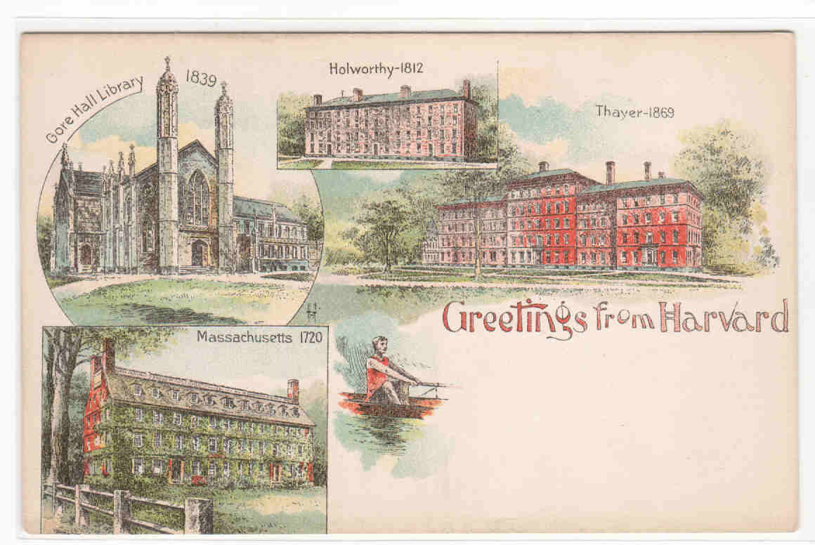 Greetings from Harvard University Cambridge Massachusetts 1905c postcard