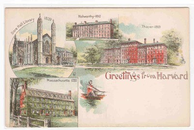 Greetings from Harvard University Cambridge Massachusetts 1905c postcard