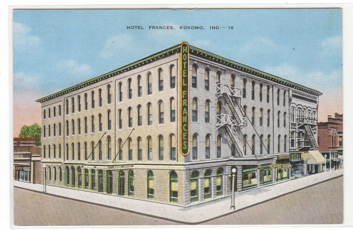 Hotel Frances Kokomo Indiana linen postcard
