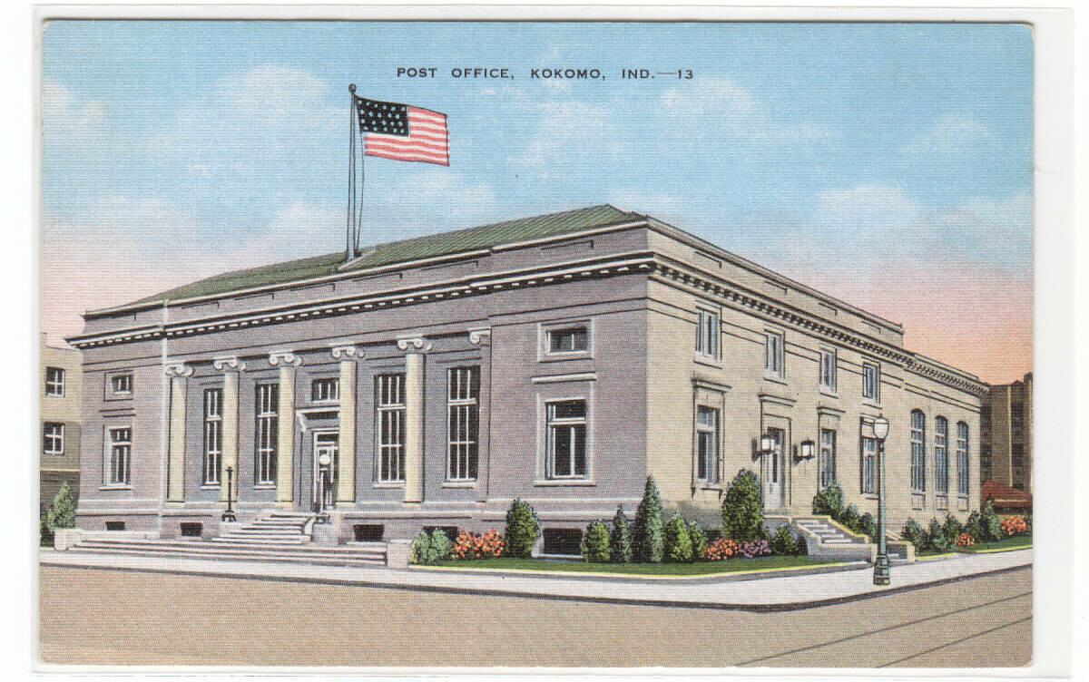 Post Office Kokomo Indiana linen postcard