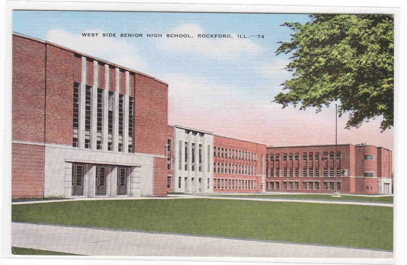 West Side High School Rockford Illinois linen postcard