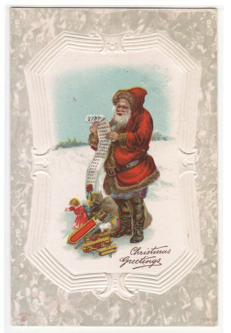 Santa With Christmas Wish List Greetings 1911 postcard