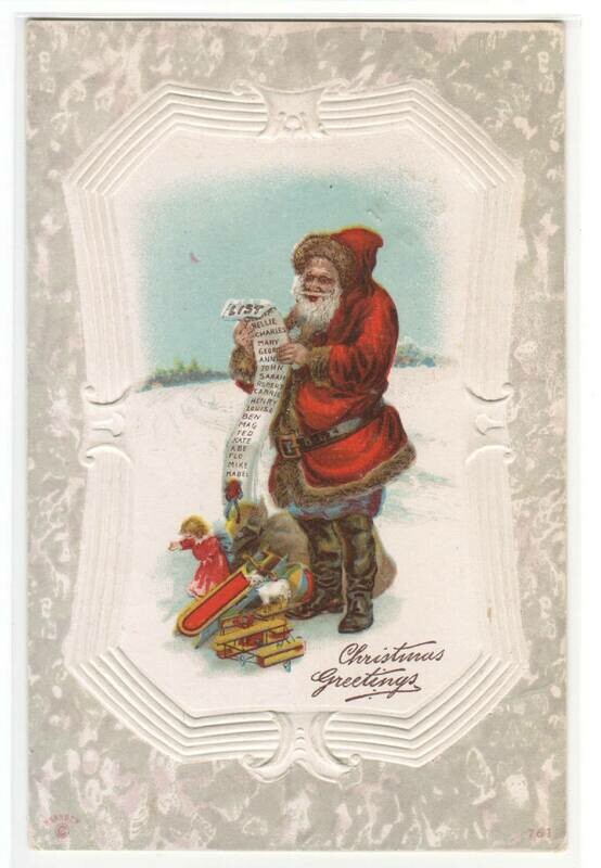Santa With Christmas Wish List Greetings 1911 postcard