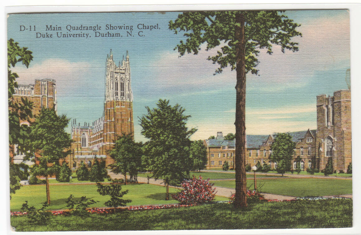 Main Quadrangle Duke University Durham North Carolina 1937 postcard