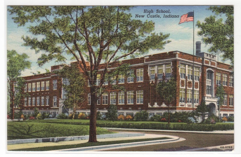 High School New Castle Indiana linen postcard