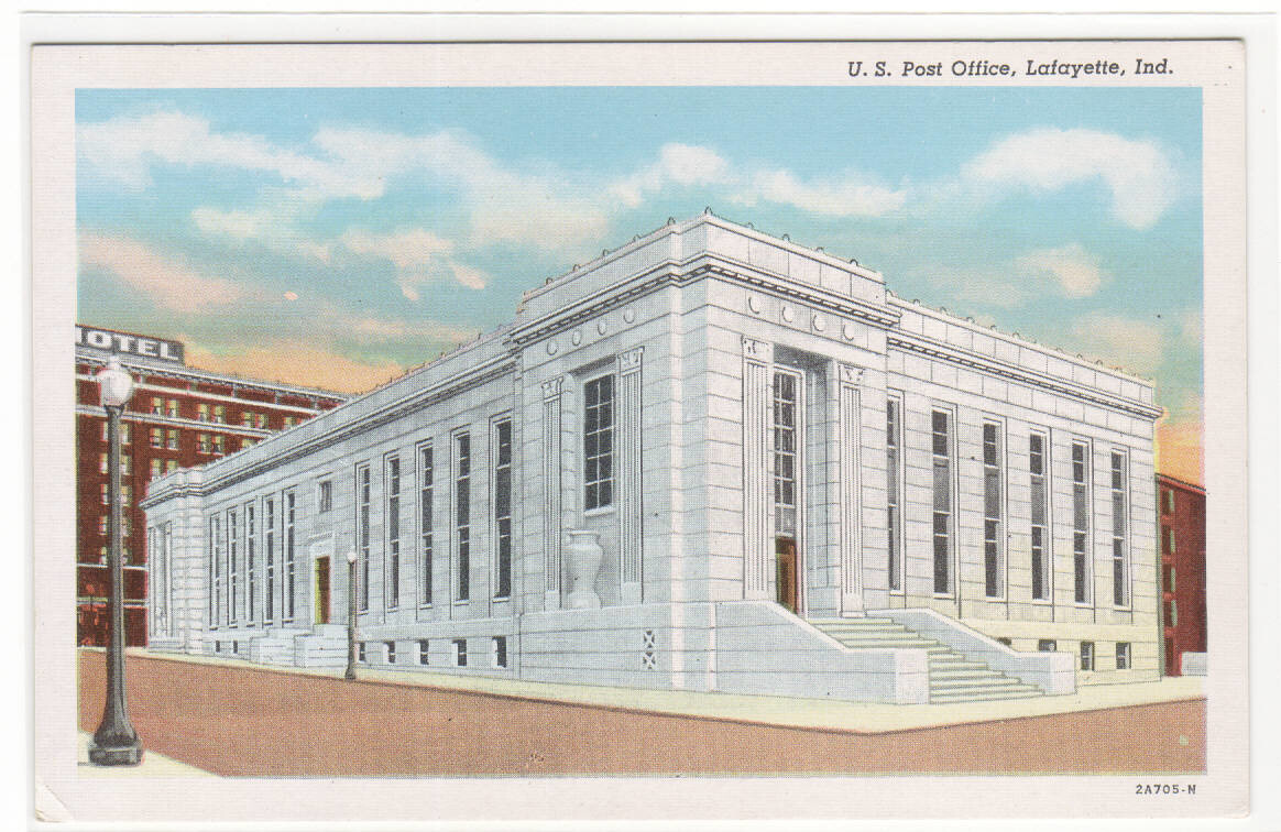 Post Office Lafayette Indiana linen postcard