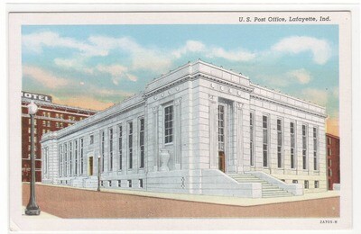 Post Office Lafayette Indiana linen postcard