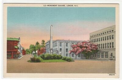 Monument Square Lenoir North Carolina linen postcard